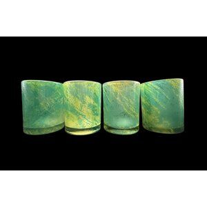 Hand Blown Encased Old Fashioned Glasses 10oz 4 PC Vtg Shades of Green Splatter